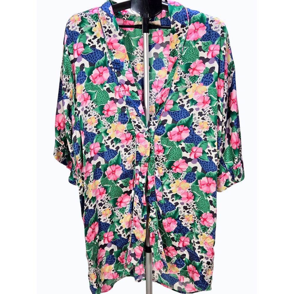 Women's Vintage Victoria's Secret Gold Label O/S Silk Robe Tropical Floral